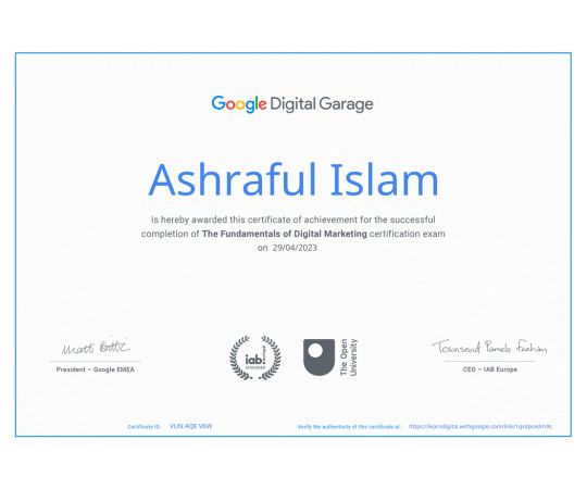 Google Digital Garage Certification - Ashraful Islam